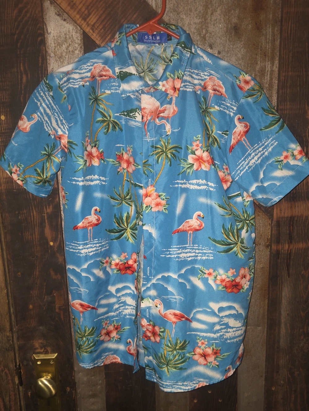 SSLR Kids Tropical Flamingo Button-Up Shirt - Blue
